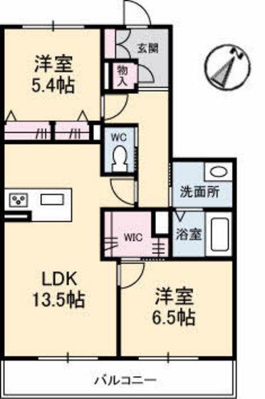 ボナールコート伴東(2LDK/1階)の間取り写真