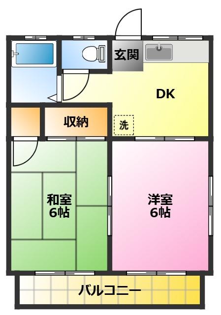根岸スカイハイツ(2DK/2階)の間取り写真