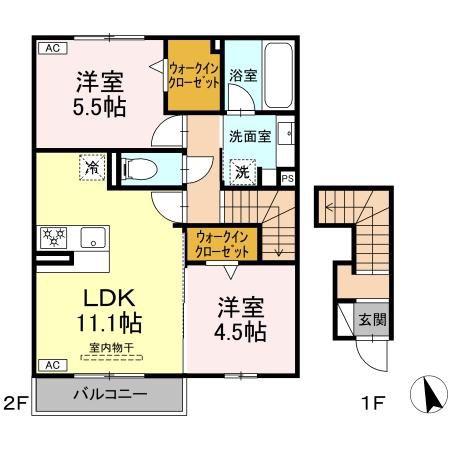 アンティエーヌ トリシア(2LDK/2階)の間取り写真