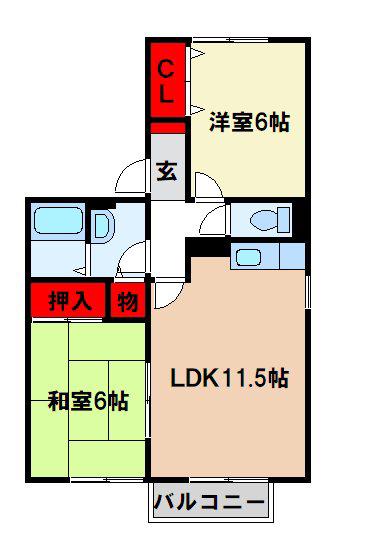 セジュールエスポアール(2LDK/2階)の間取り写真