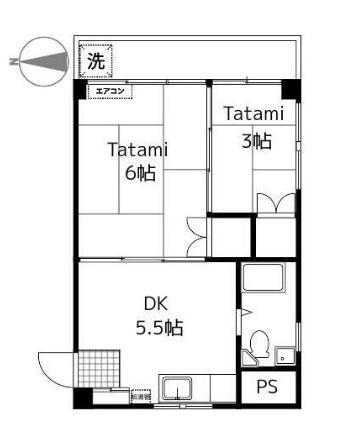 伏見ハイツ(2DK/4階)の間取り写真