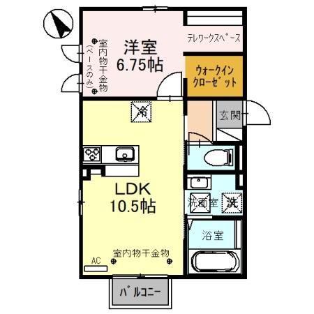 プライム若宮(1LDK/1階)の間取り写真