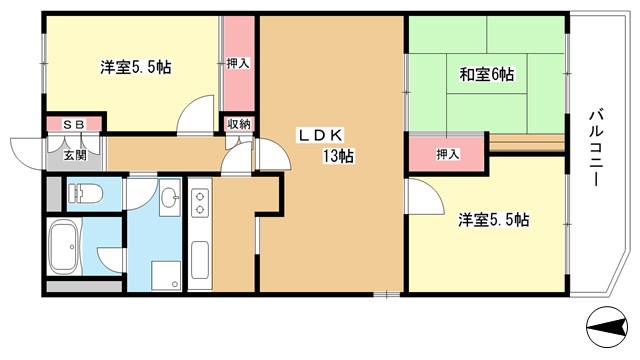 豊中緑丘パークマンション(3LDK/2階)の間取り写真