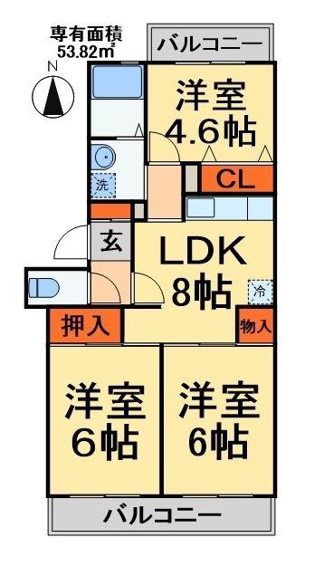 シティハイツ新松戸(3LDK/2階)の間取り写真
