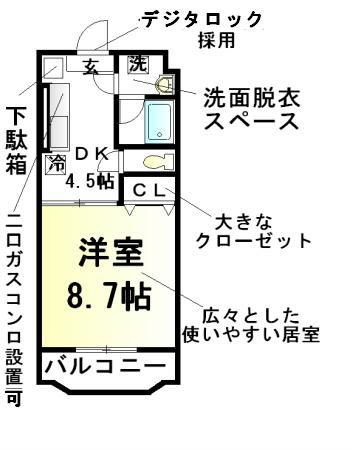 ソレアードベルデI(1K/1階)の間取り写真
