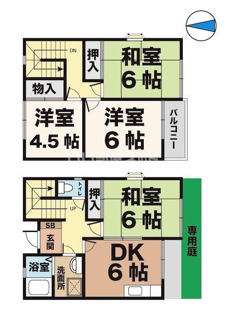 タウンハウス北別府2 7B(4DK/1階)の間取り写真