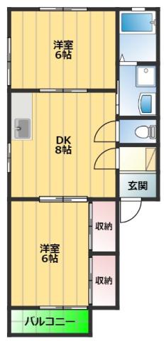 シーフィールドI C棟(2DK/2階)の間取り写真