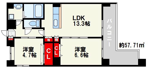 ヴィルコート城南(2LDK/8階)の間取り写真