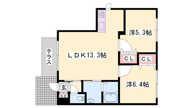 シャーメゾン クラヴィエ上中A棟(2LDK/1階)の間取り写真