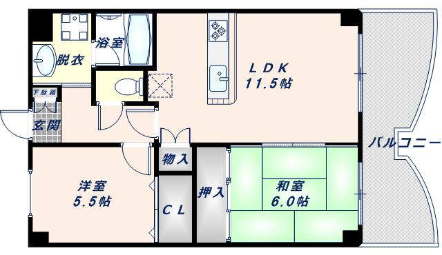 パシフィックリゾン小阪(2LDK/2階)の間取り写真