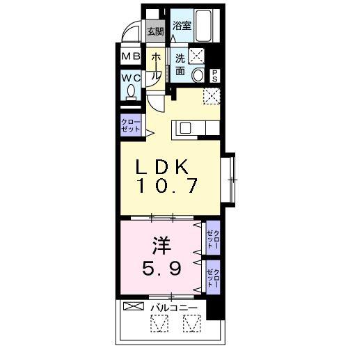 グレンドーラ(1LDK/2階)の間取り写真