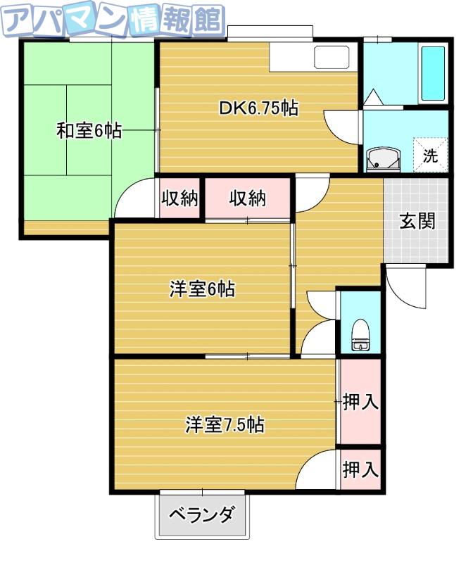 ヴィラ ランコントレ B棟(3DK/1階)の間取り写真