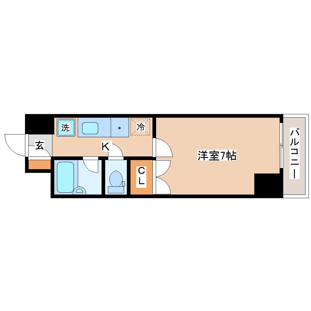 ロイヤルヒルズ長町(1K/1階)の間取り写真