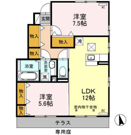 愛宕の杜 D(2LDK/1階)の間取り写真