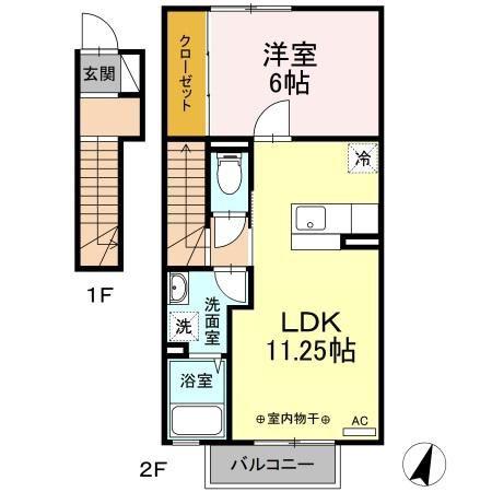 セジュールモトC(1LDK/2階)の間取り写真