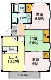 フォブール当新田A(3LDK/2階)の間取り写真