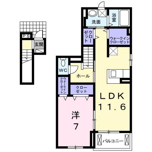 ポモドーロ旭(1LDK/2階)の間取り写真