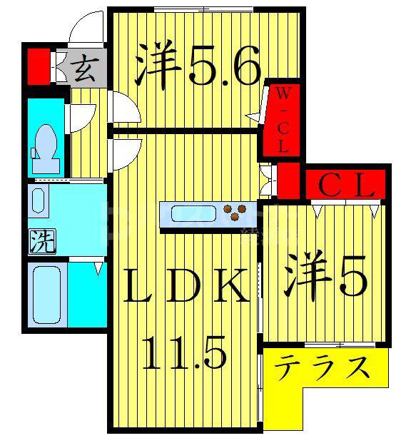 シエンプレ(2LDK/1階)の間取り写真