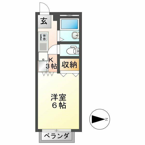 ビューライフ日野B棟(1K/2階)の間取り写真