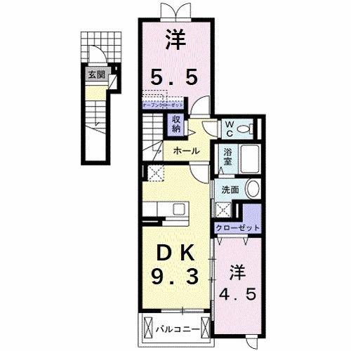ヒル クライム(2DK/2階)の間取り写真