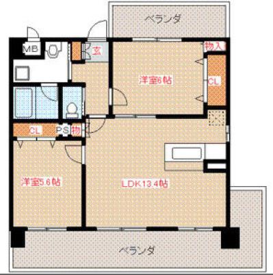 クリムゾン博多Ⅱ(2LDK/2階)の間取り写真