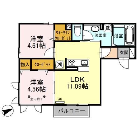 DES AILES TROIS 201(2LDK/2階)の間取り写真