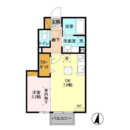 フォーゲルテラス ブラウ IV(1DK/1階)の間取り写真