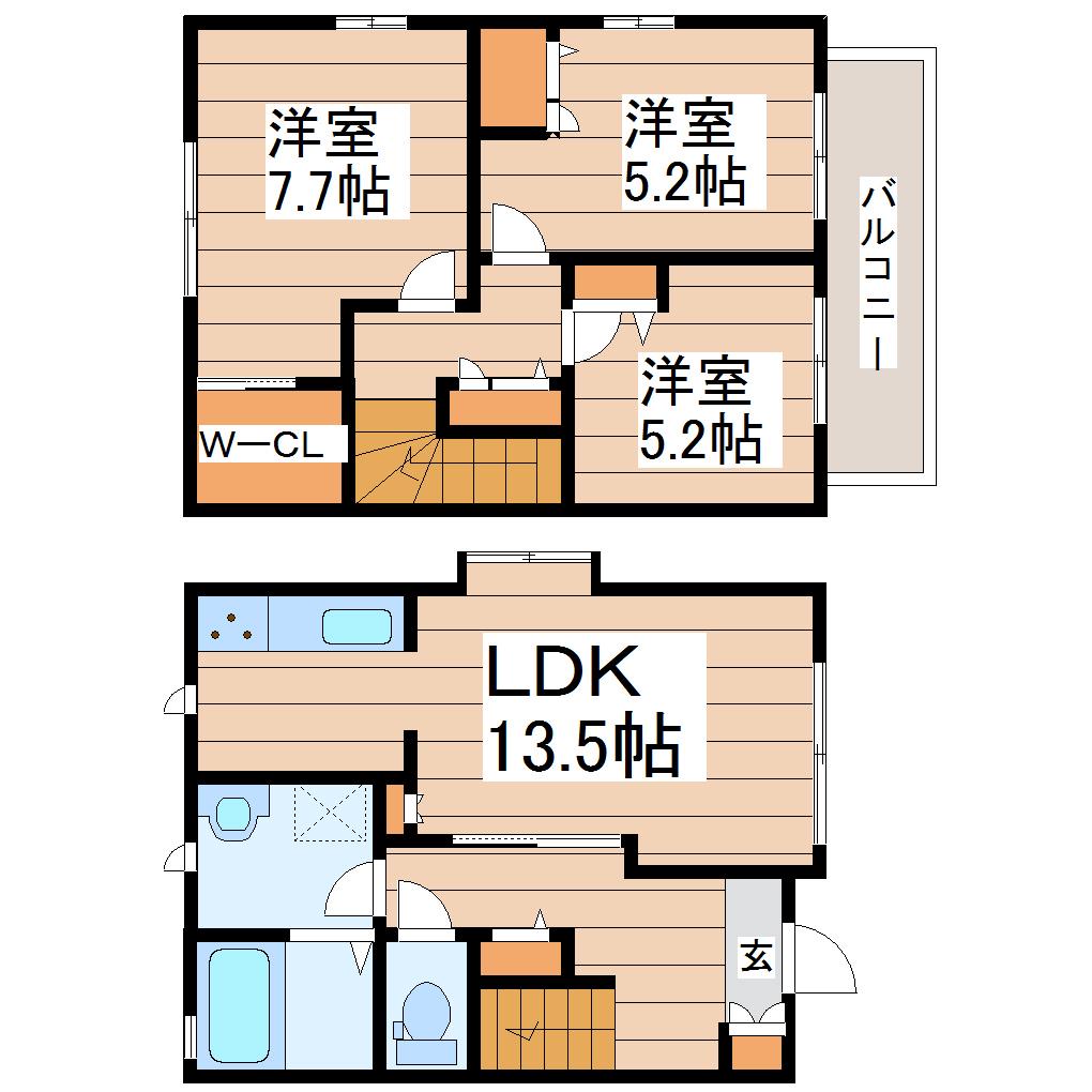 グランバリエB(3LDK/1階)の間取り写真