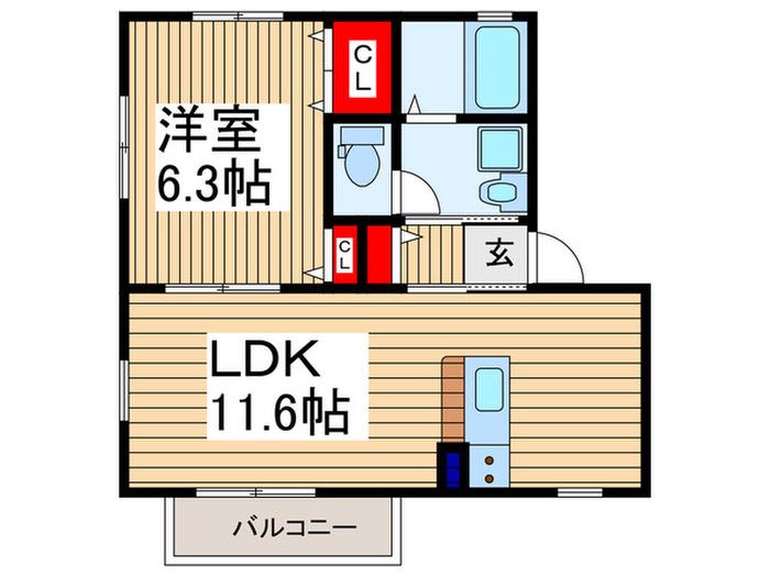 グレンビラII番館(1LDK/2階)の間取り写真