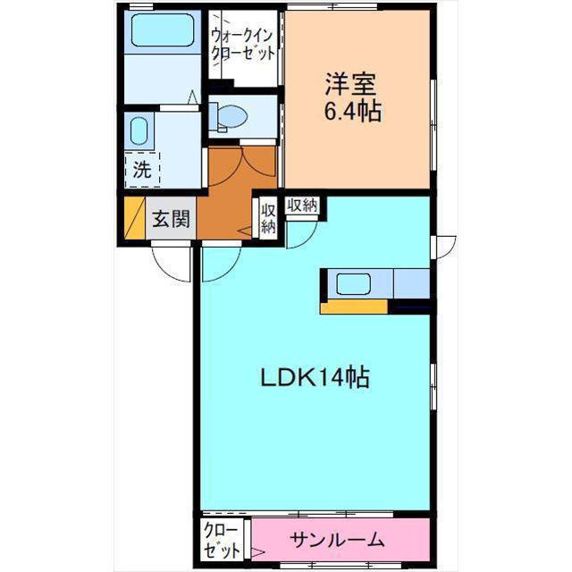 グランドゥール B棟(1LDK/2階)の間取り写真