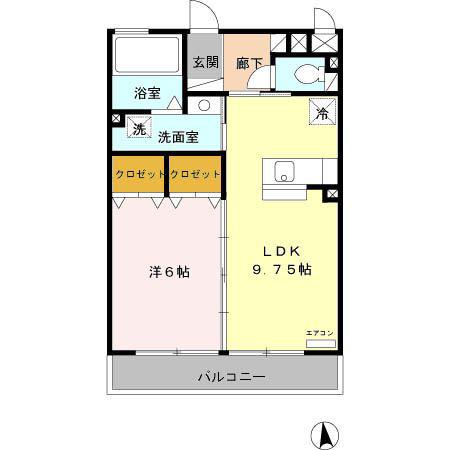 ルナリエK(1LDK/2階)の間取り写真