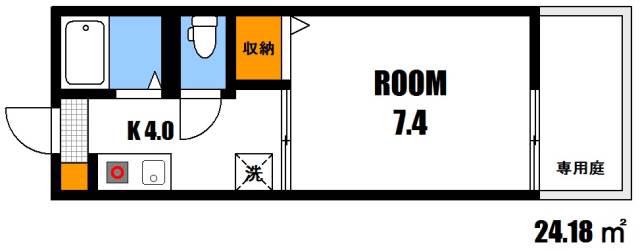 アブニールS(1K/1階)の間取り写真