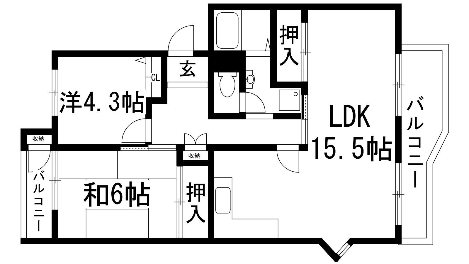 中山五月台7号棟(2LDK/1階)の間取り写真