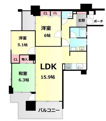ワコーレ朝霧シーサイトヒルズ(3LDK/4階)の間取り写真