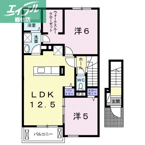 ウエスト ディオス(2LDK/2階)の間取り写真