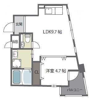 COURT HOUSE(1LDK/4階)の間取り写真