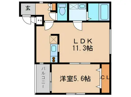 パラディーゾ空港前(1LDK/1階)の間取り写真