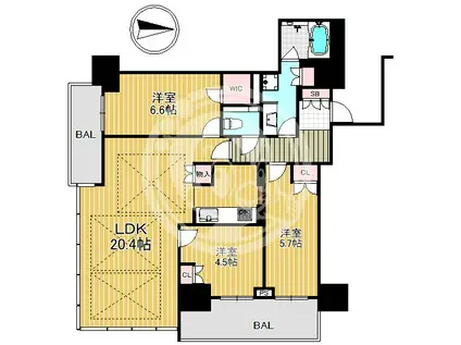 グランドメゾン新梅田タワー THE CLUB RESIDENCE(3LDK/9階)の間取り写真