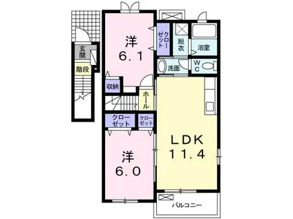 フォルシュアッカ(2LDK/2階)の間取り写真