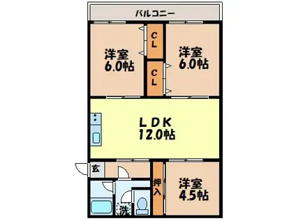 グリーンマンション日乃出(3LDK/4階)の間取り写真