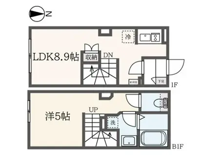 タスキSMART不動前II(1LDK/地下階)の間取り写真