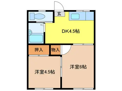 福荘アパート(2DK/2階)の間取り写真