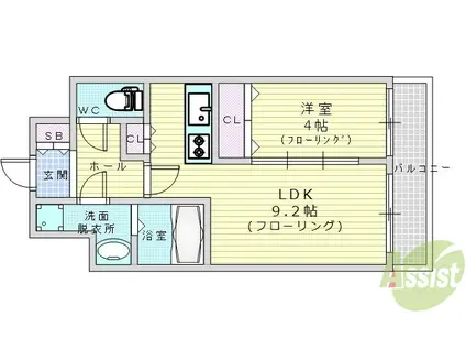 ランドセントラル梅田(1LDK/2階)の間取り写真