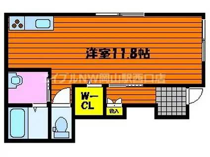 ＪＲ山陽本線 西川原駅 徒歩5分 2階建 築4年(ワンルーム/1階)の間取り写真