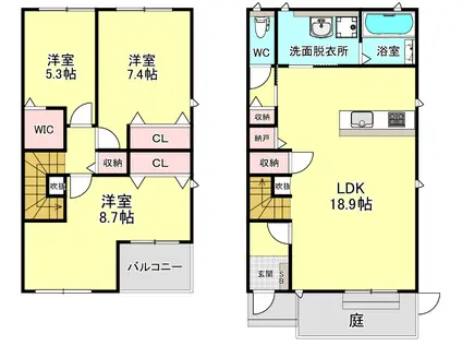 ハイムB(3LDK/1階)の間取り写真