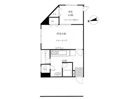 お福ビル(1LDK/3階)の間取り写真