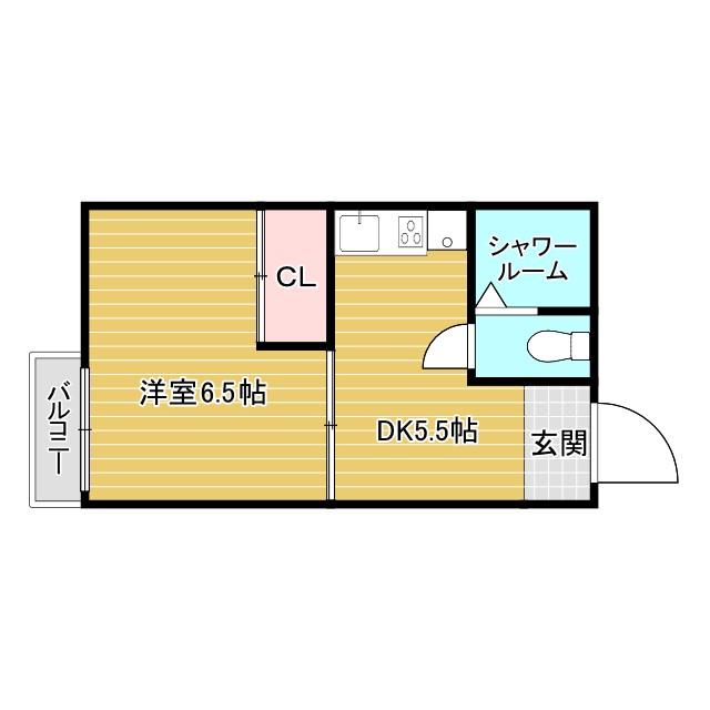 フラッツ星住(1DK/2階)の間取り写真