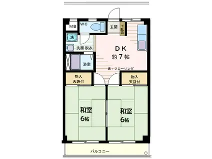 白鍬ハイツ P有(2DK/3階)の間取り写真