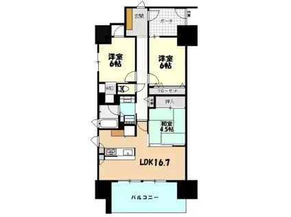 サーパス祇園ゲートレジデンス(3LDK/2階)の間取り写真