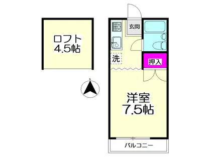 アティック二葉(ワンルーム/1階)の間取り写真